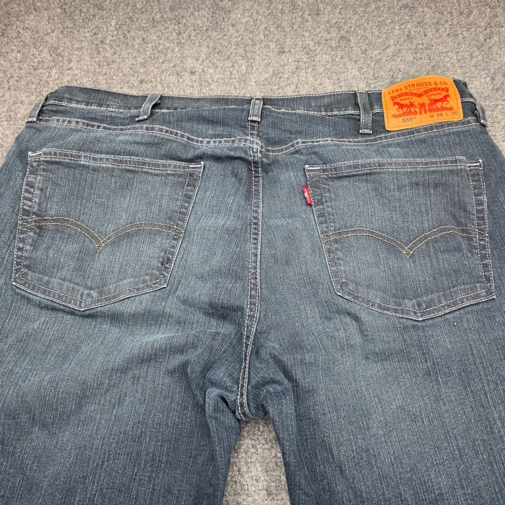 Levi's 559 Relaxed Straight Jeans Mens 38x30 Dark Wash Denim Blue‎ Stretch EUC